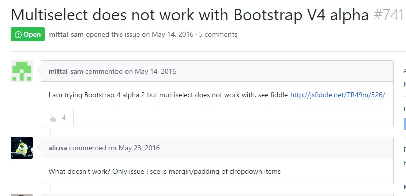 Multiselect does  not actually  operate with Bootstrap V4 alpha